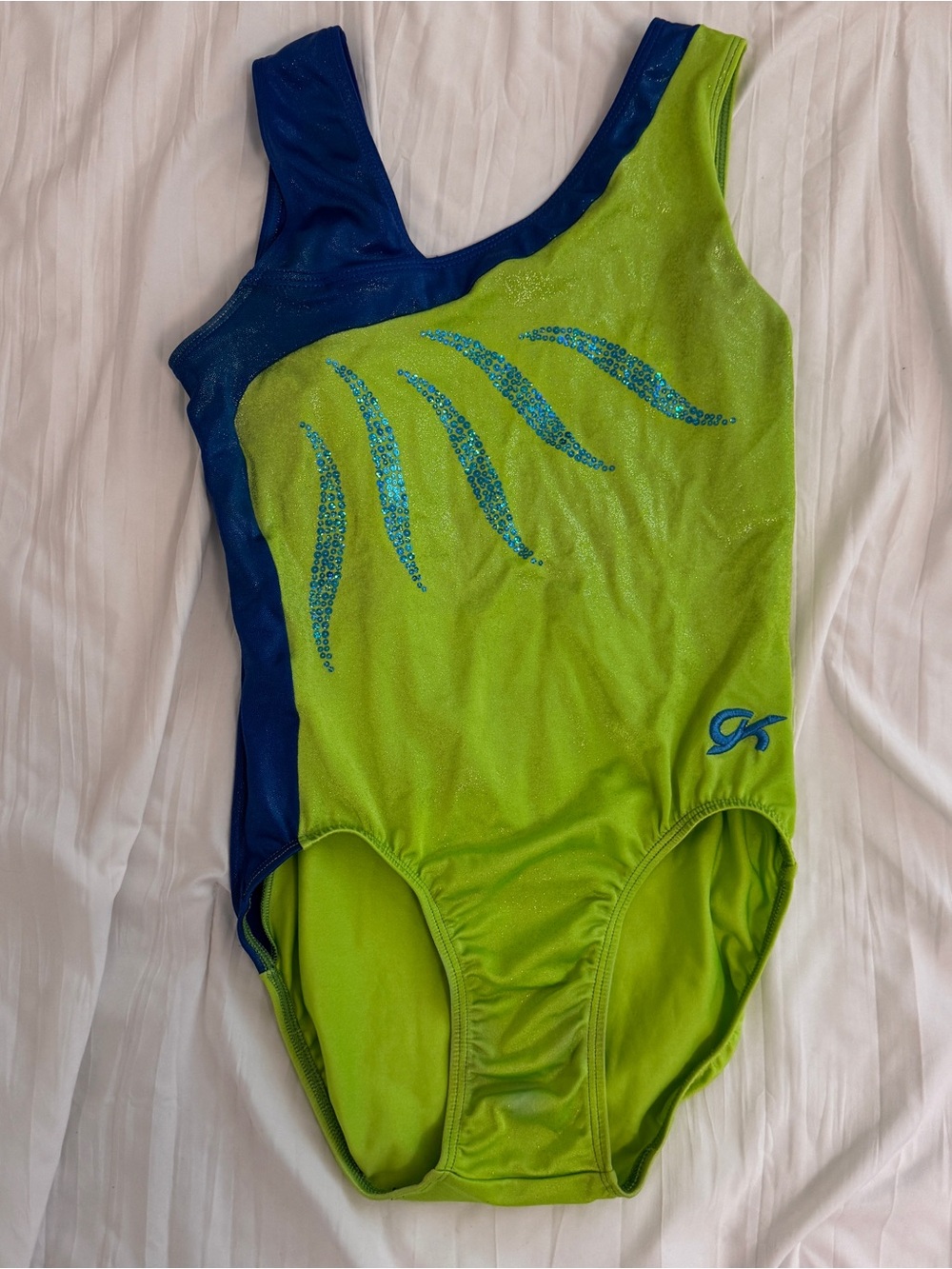 GK Elite Lime Green & Royal Blue Sparkle Leotard